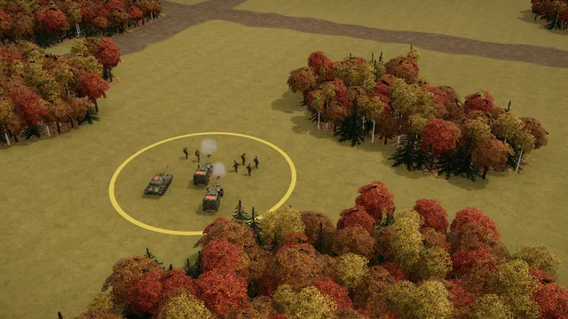 Operation Counter-Battery in Iron War: the radar has found an enemy battery among the autumn woods, its guns still smoking
