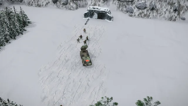 Operation The Hunt in Iron War: a rocket launcher with its rockets raised before a tunnel mouth in a snowy mountain wall
