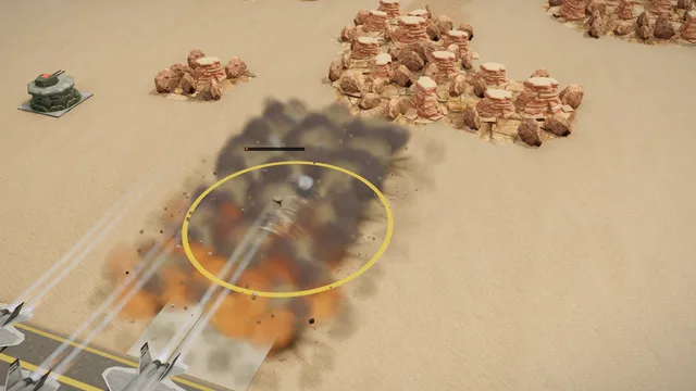 Operation Hardened Shelters in Iron War: an airstrike coming down on a concrete shelter on a desert airfield